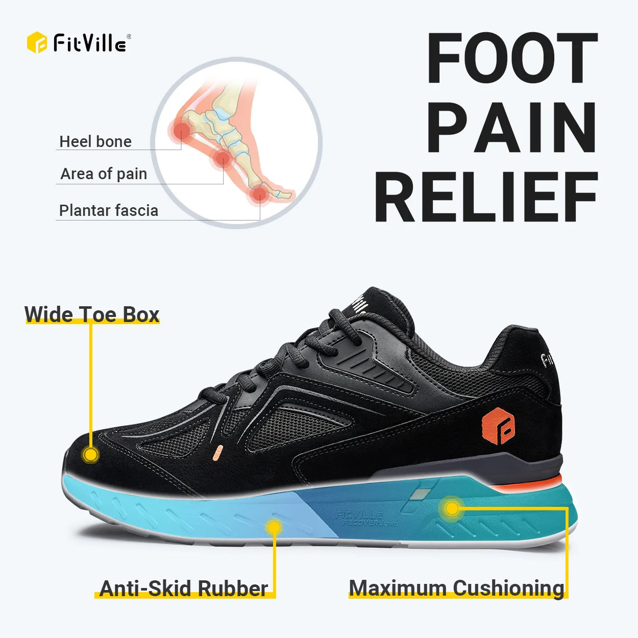 Fitville Mens Walking Shoes Extra Wide Arch Support