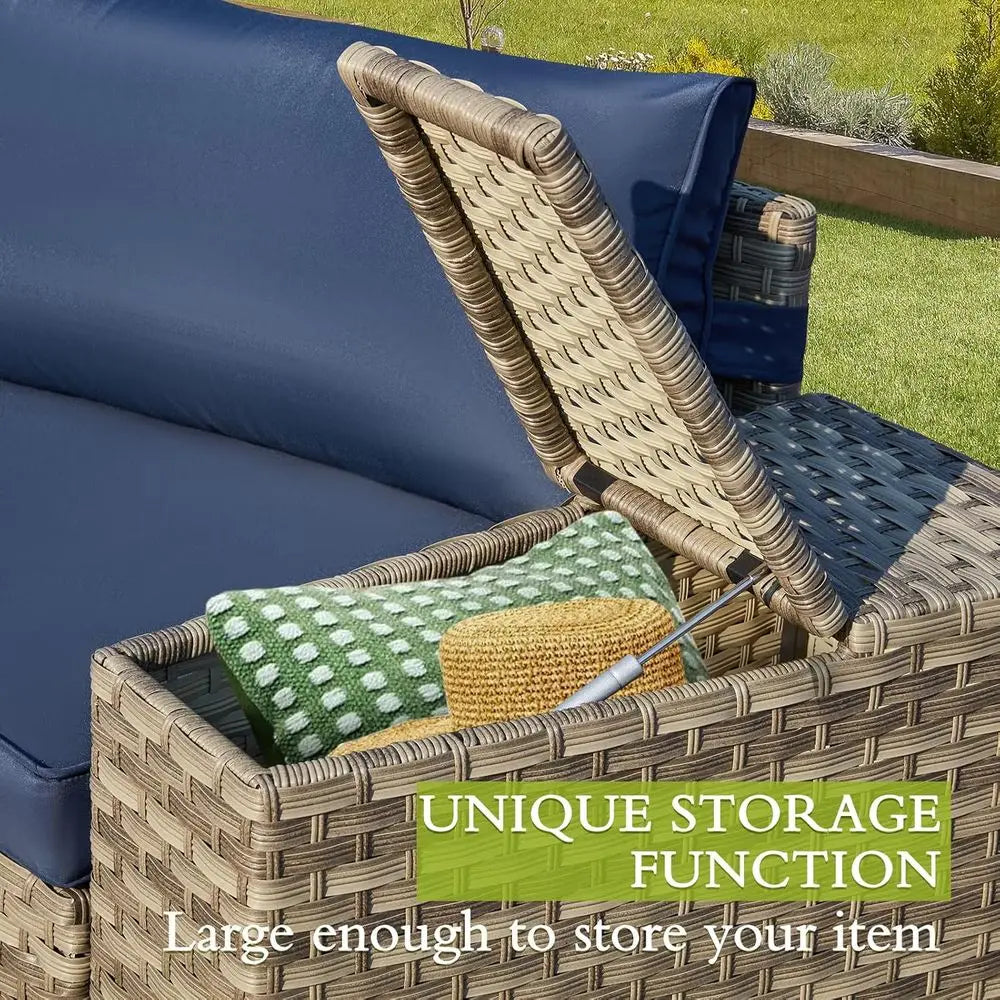 Outdoor Wicker Patio Sectional Set With Round Glass Table