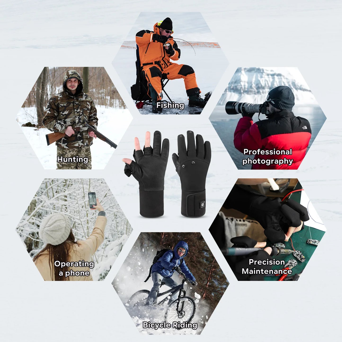 Savior Heated Fishing Gloves Waterproof Windproof Two Finger