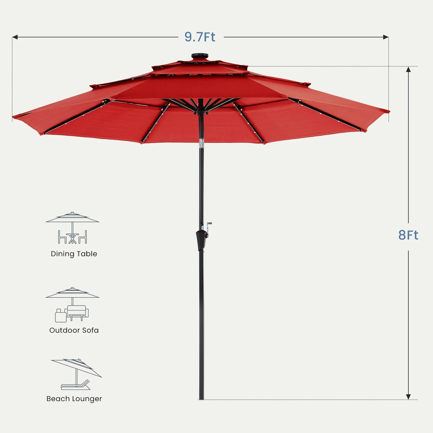 Solar Patio Umbrella With LED Lights And Tilt Adjustment