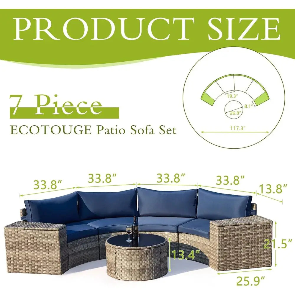 Outdoor Wicker Patio Sectional Set With Round Glass Table