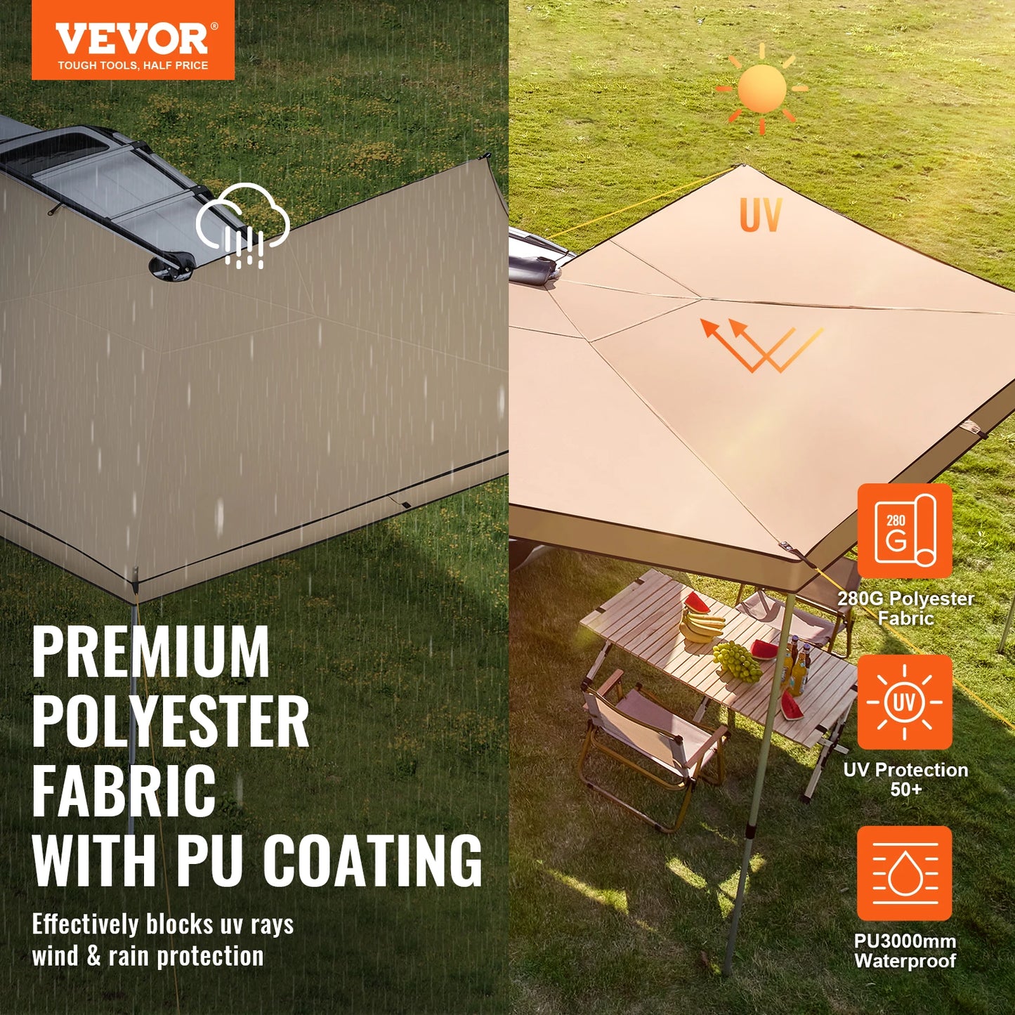 Retractable Vehicle Awning With Waterproof Storage Bag
