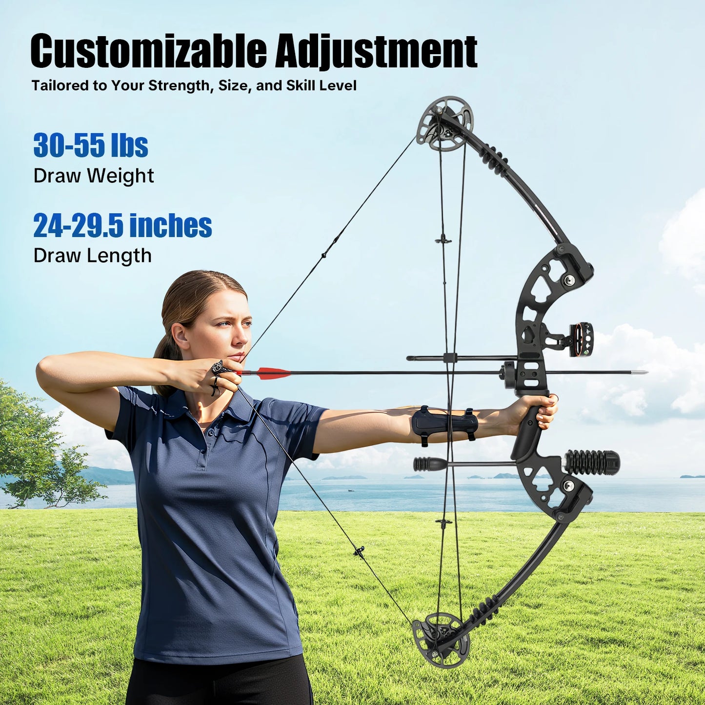 Compound Bow Set With Adjustable 30-55lb Draw And 12 Arrows