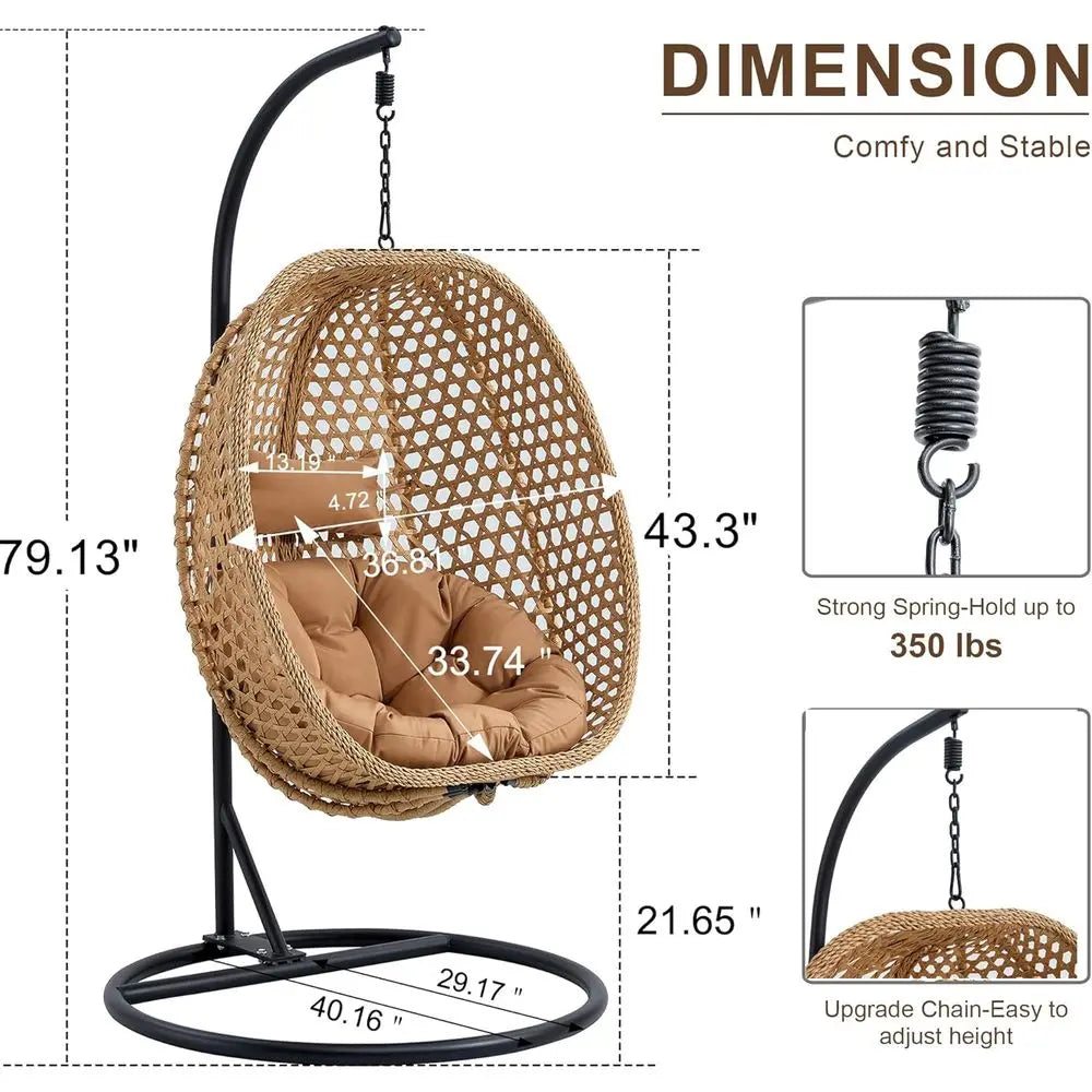 PE Rattan Hanging Egg Chair With Cushion And Metal Stand