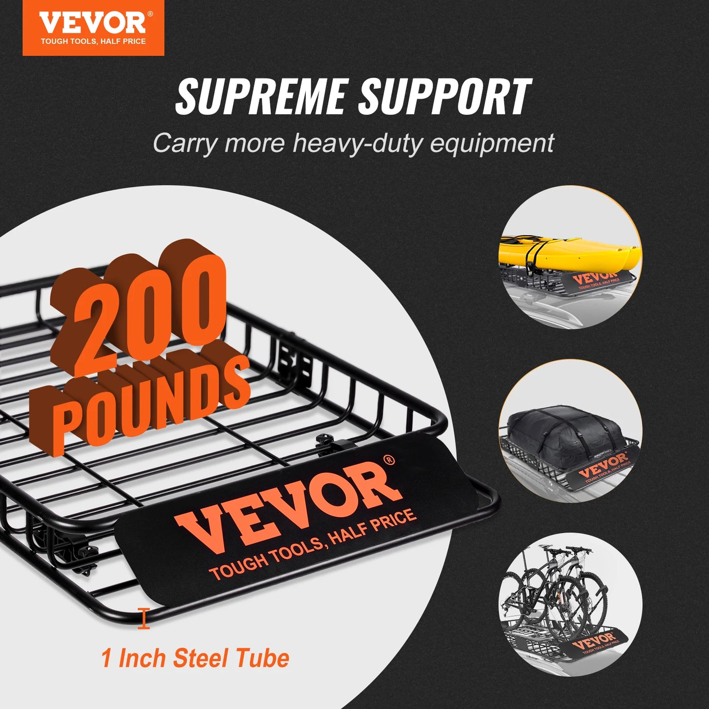 VEVOR Roof Cargo Basket 200 Lbs Capacity For SUV Truck
