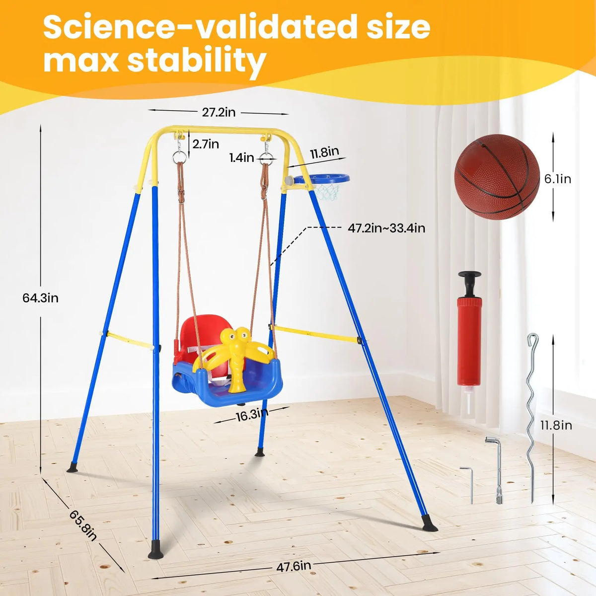 Twister.CK Toddler Swing Set With Basketball Hoop