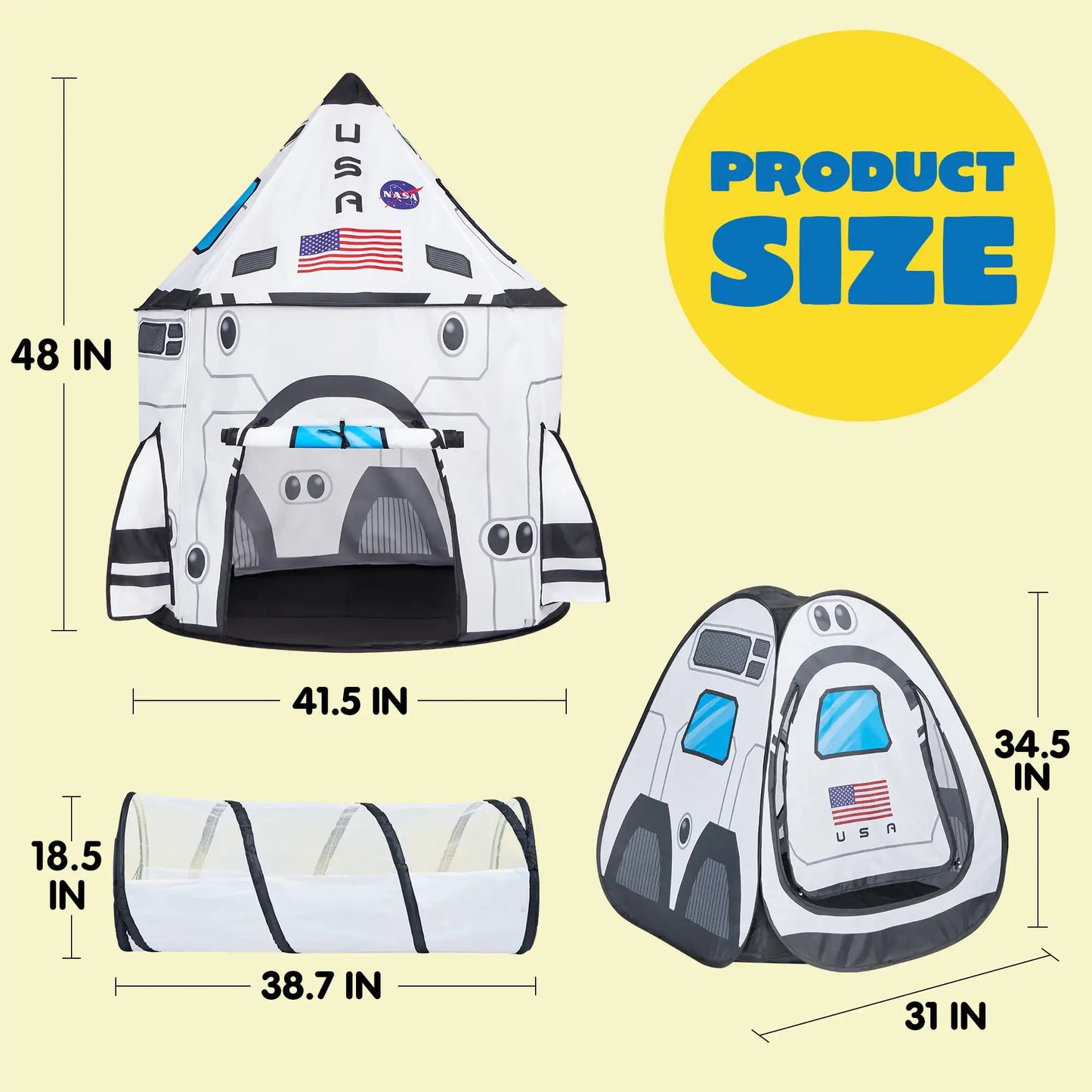 Joyfy Rocket Ship Play Tent Set With Tunnel