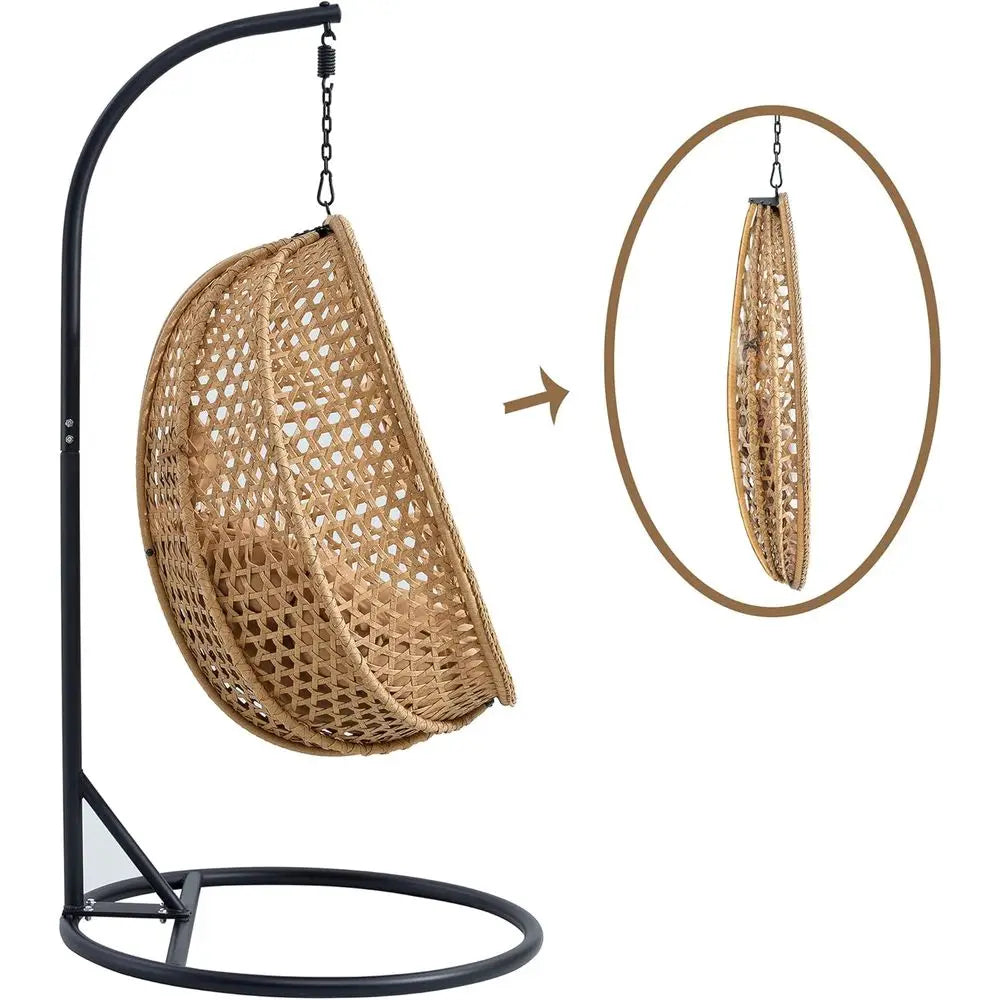 PE Rattan Hanging Egg Chair With Cushion And Metal Stand