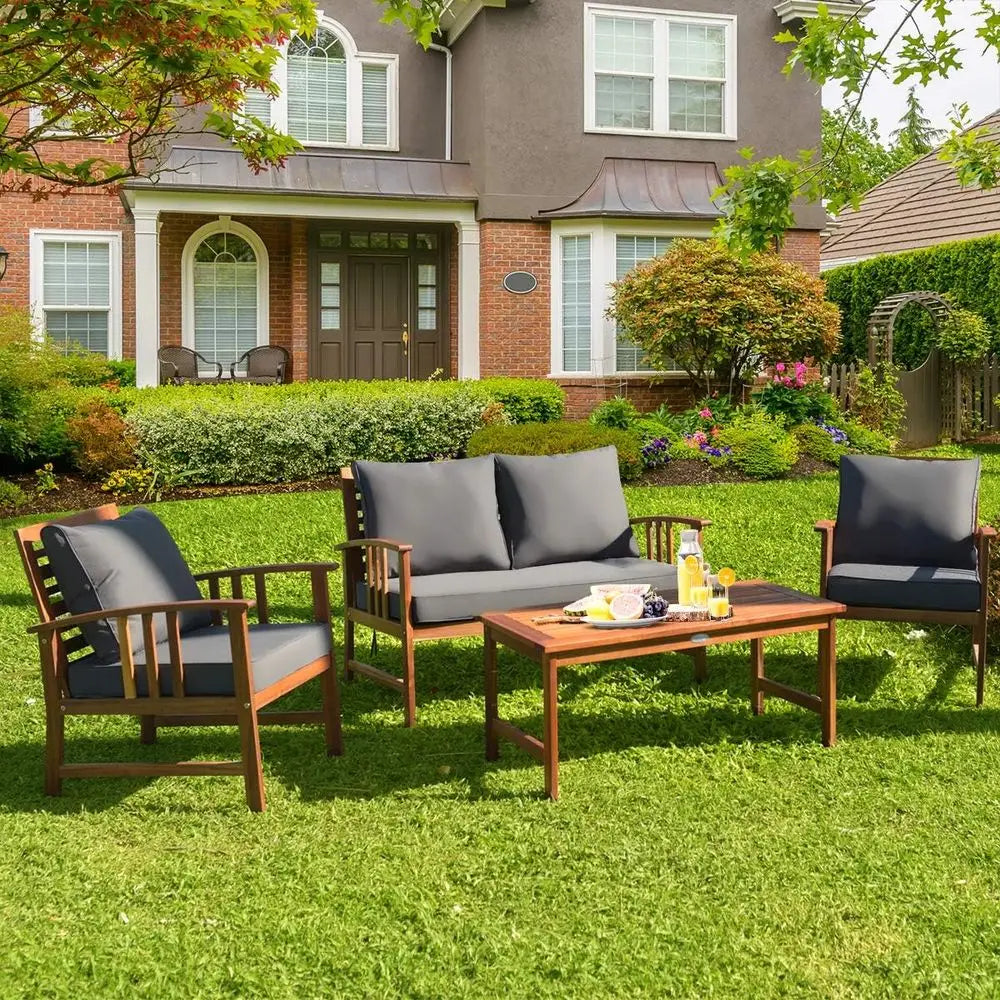 4 Piece Acacia Wood Patio Furniture Set With Coffee Table