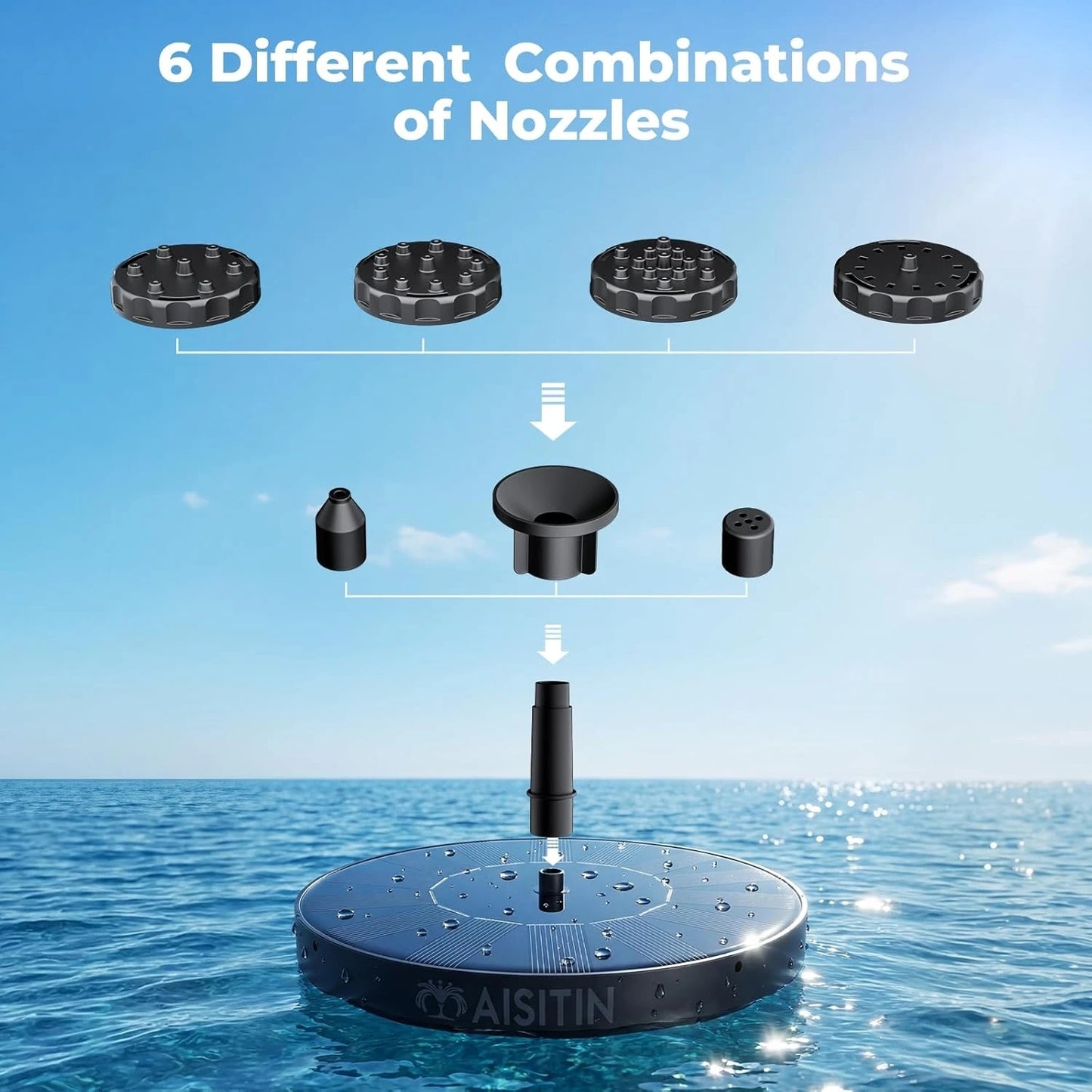 Floating Solar Water Fountain With Six Nozzles