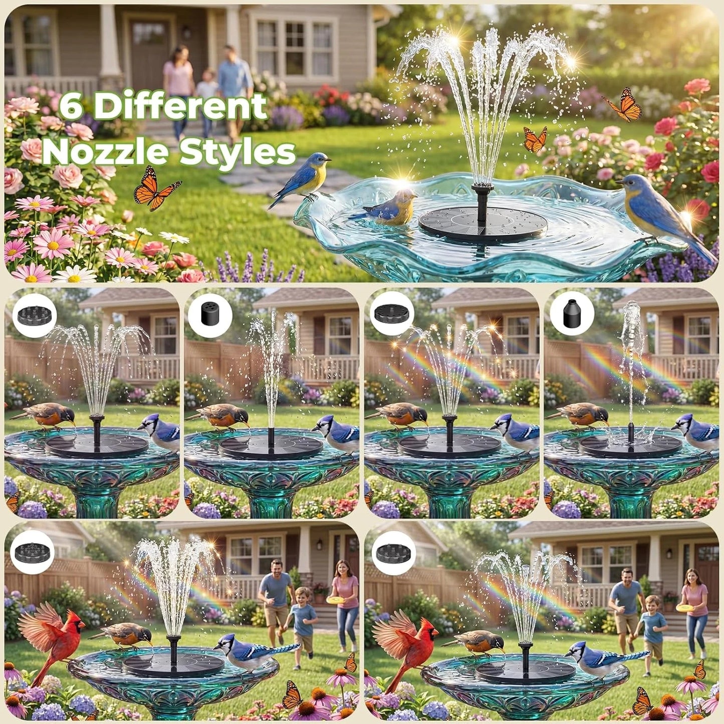 Floating Solar Water Fountain With Six Nozzles