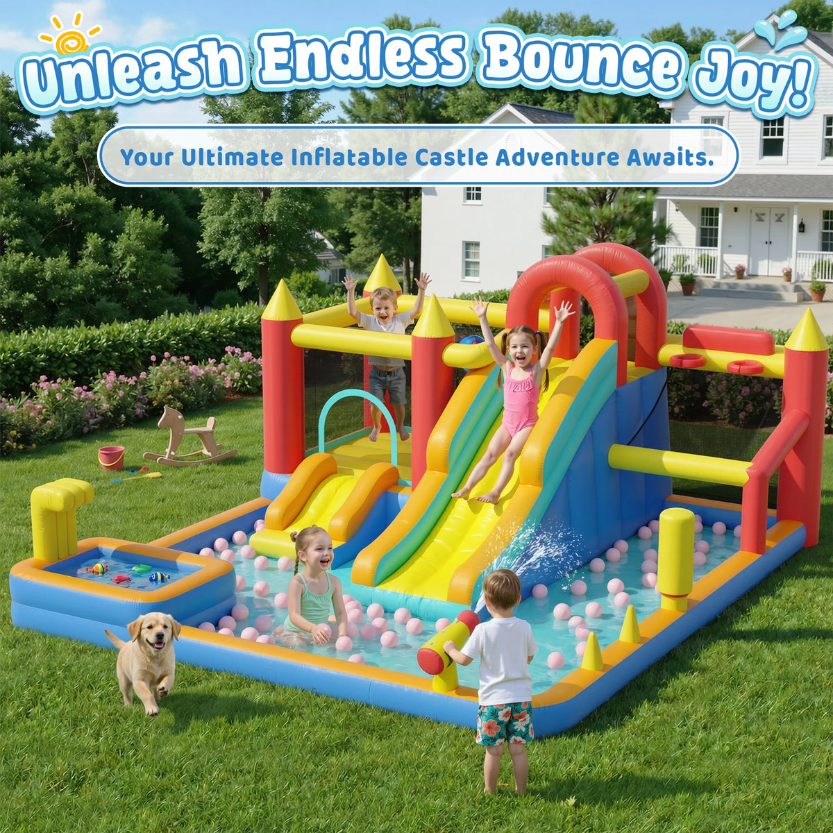 Kids Inflatable Jump Slide Bouncer With Heavy Duty Blower