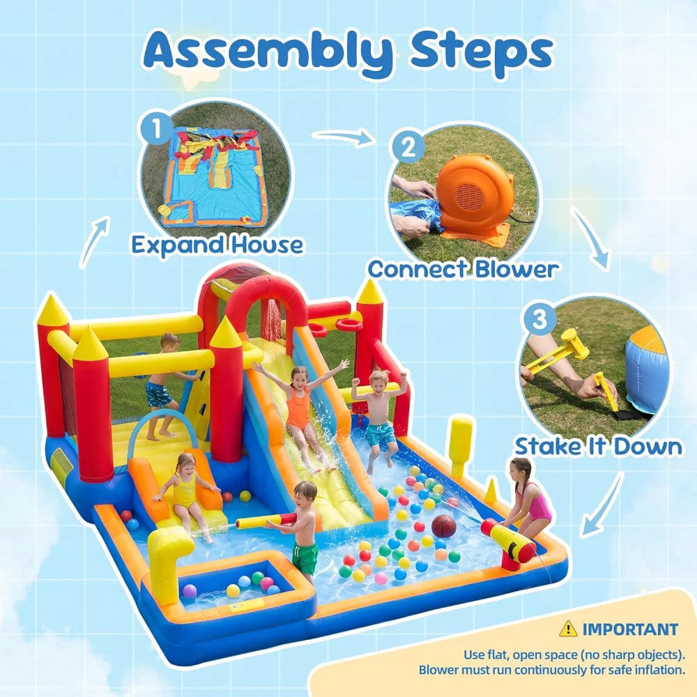 Kids Inflatable Jump Slide Bouncer With Heavy Duty Blower