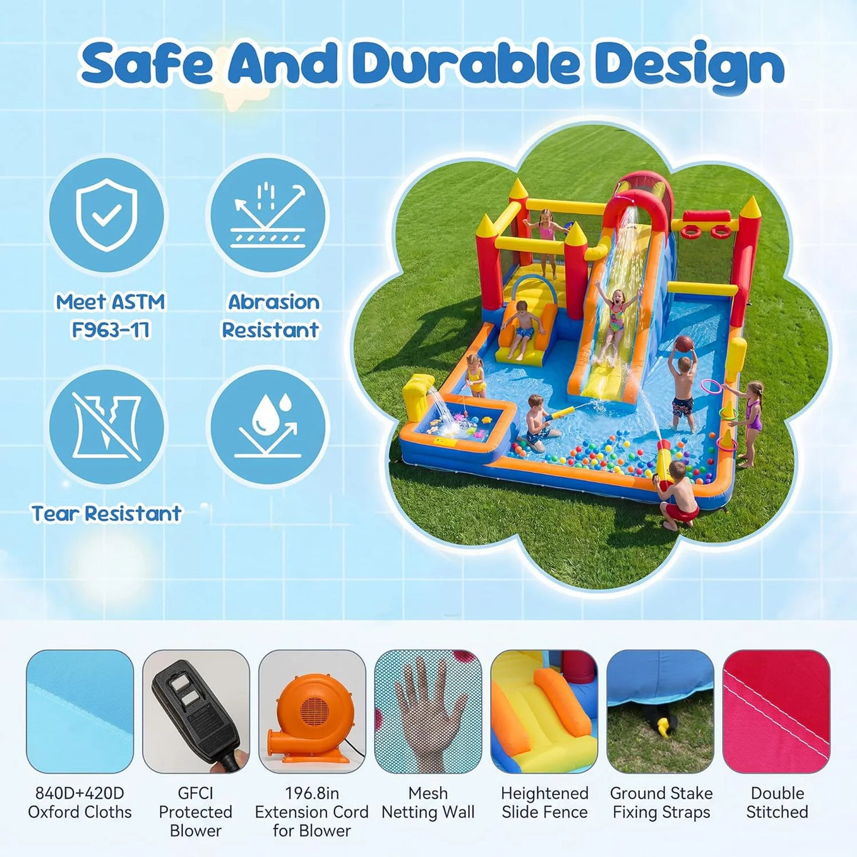 Kids Inflatable Jump Slide Bouncer With Heavy Duty Blower