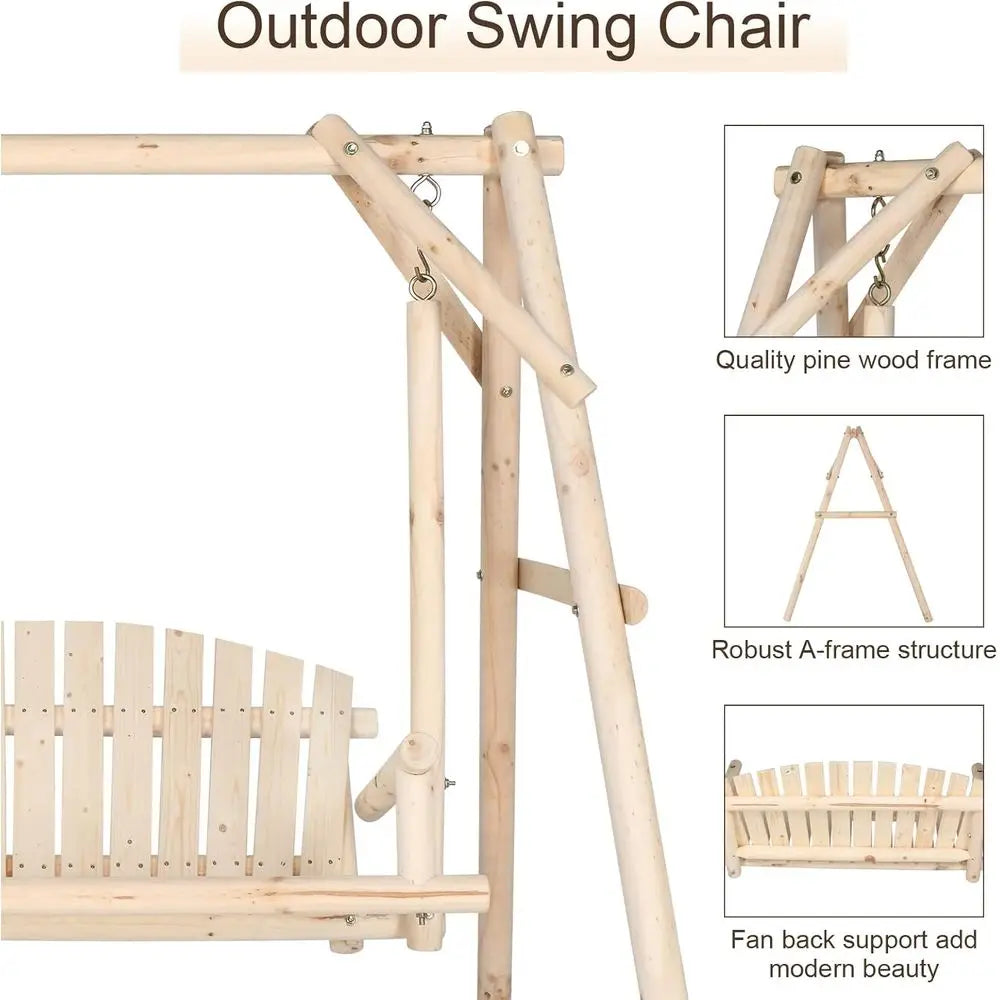 Wood Log Swing Set With Bench Loveseat For Patio