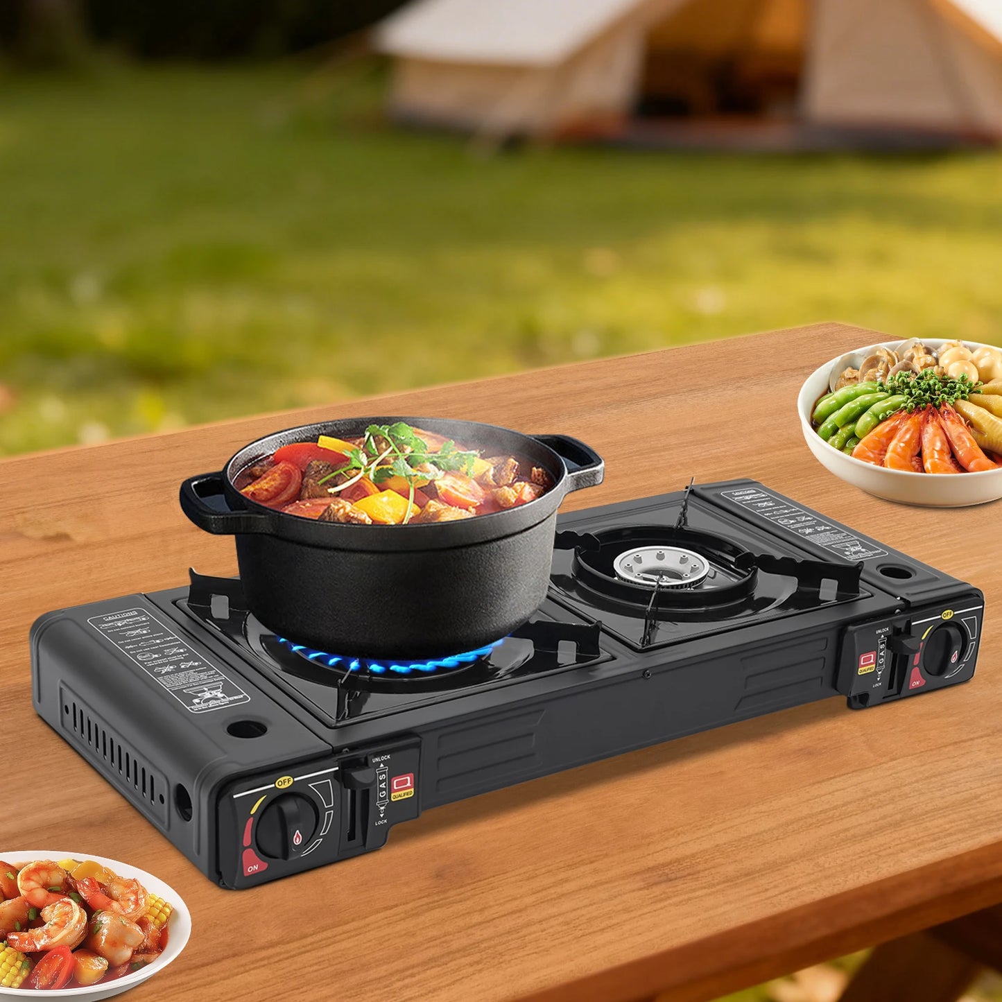 Portable Two Burner Camping Stove With Storage Case