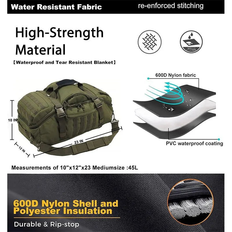 LQARMY 3 Way Duffle Bag Waterproof Travel Tote For Weekend