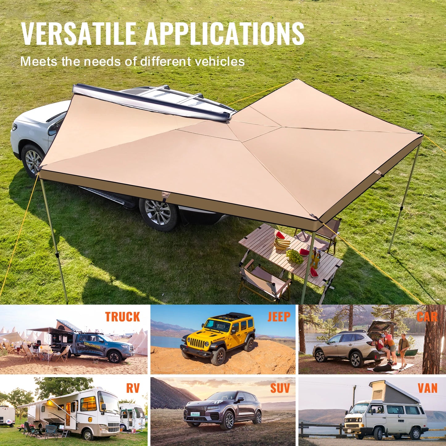 Retractable Vehicle Awning With Waterproof Storage Bag