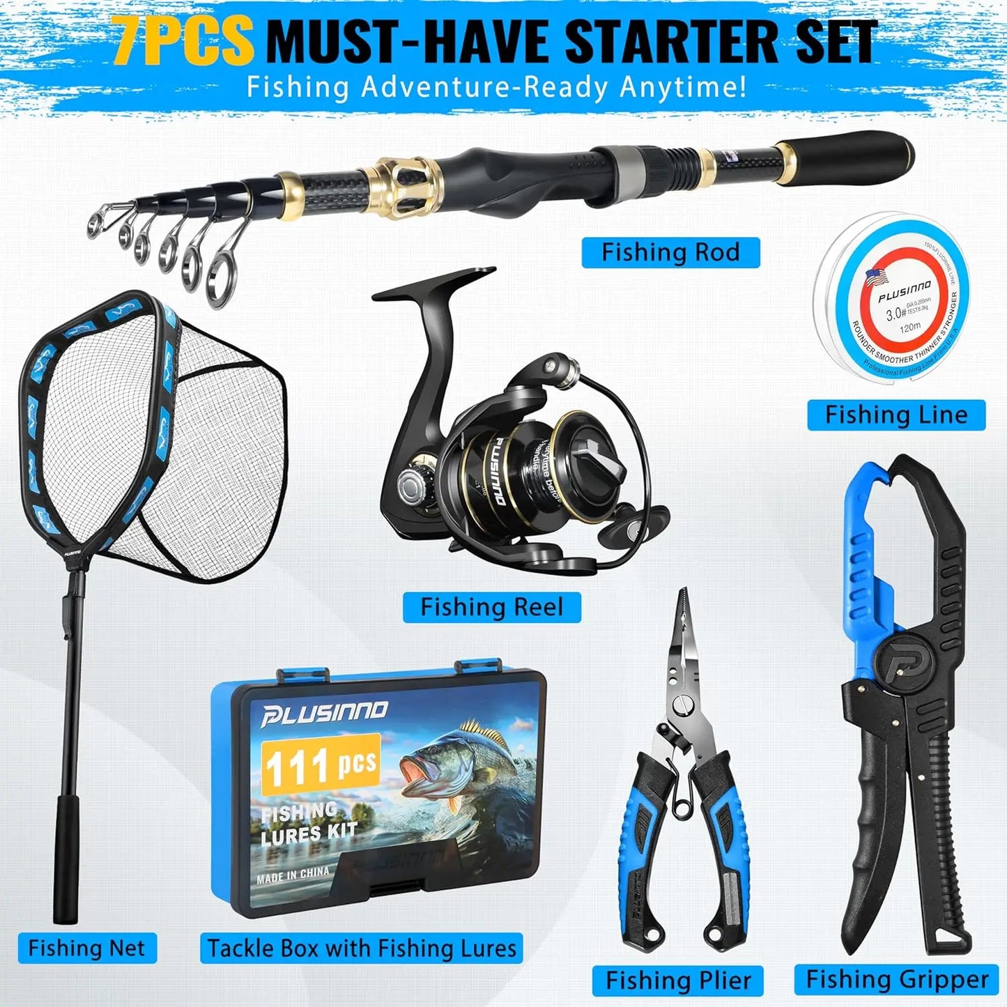 YTYIN Carbon Spinning Fishing Rod And Reel Combo Kit