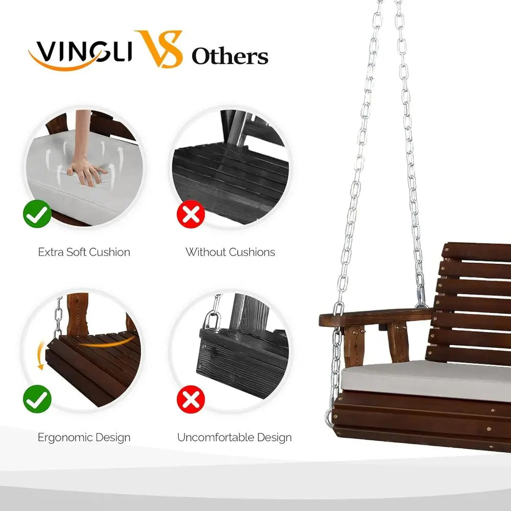 Heavy Duty Outdoor Porch Swing With Solid Pine Frame