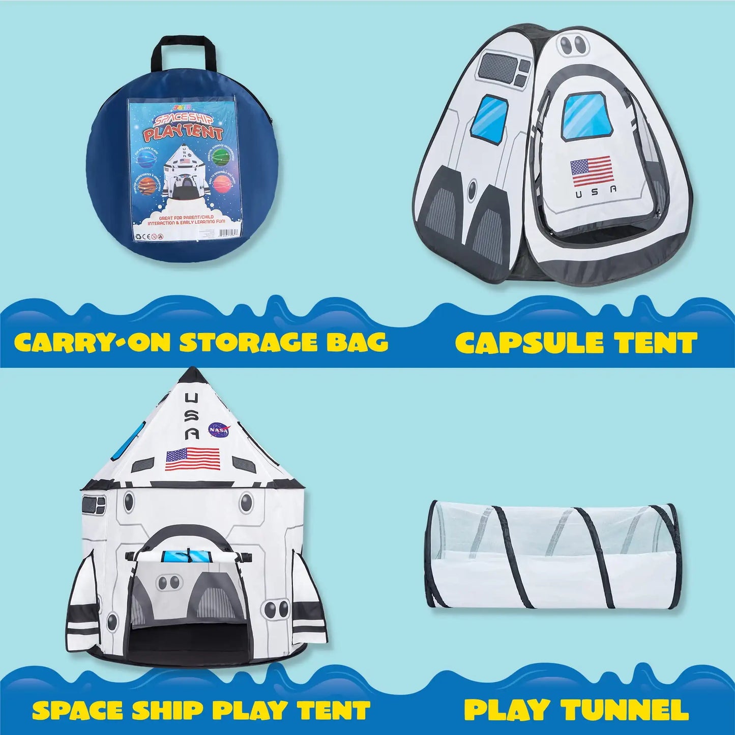 Joyfy Rocket Ship Play Tent Set With Tunnel