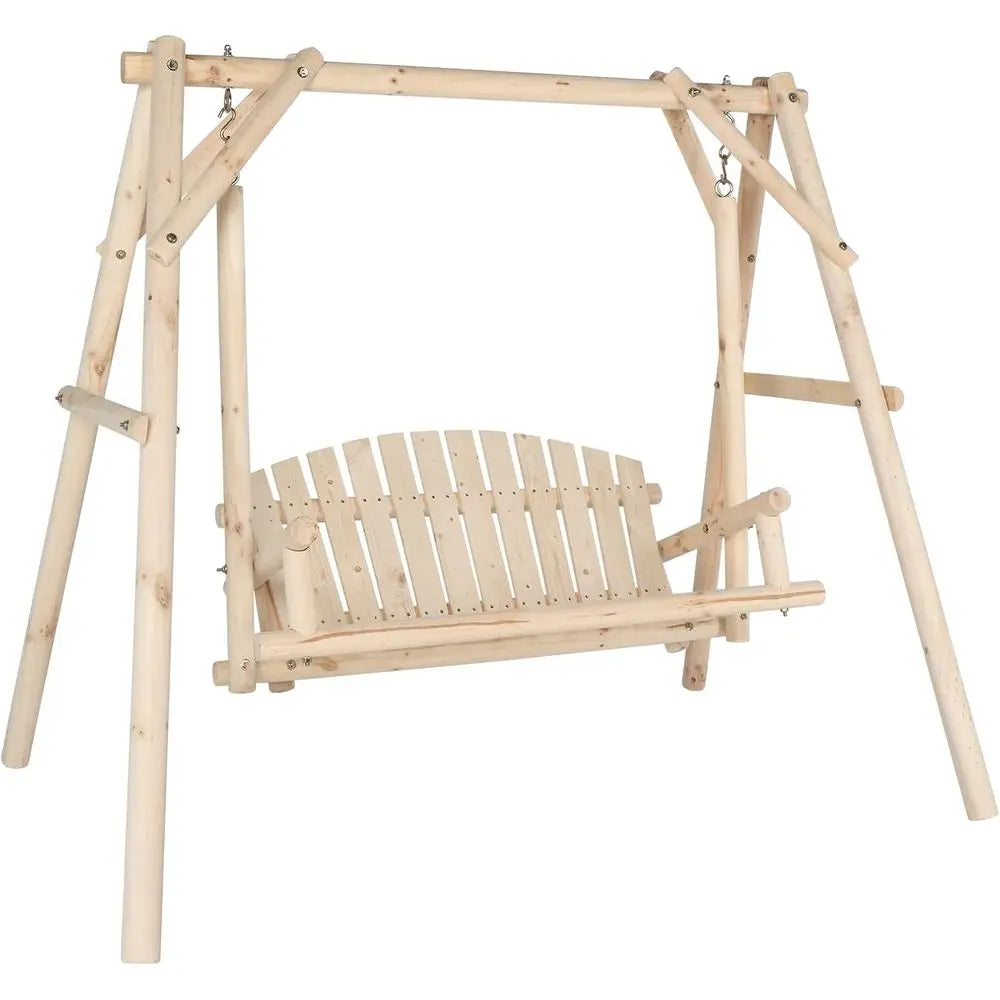 Wood Log Swing Set With Bench Loveseat For Patio