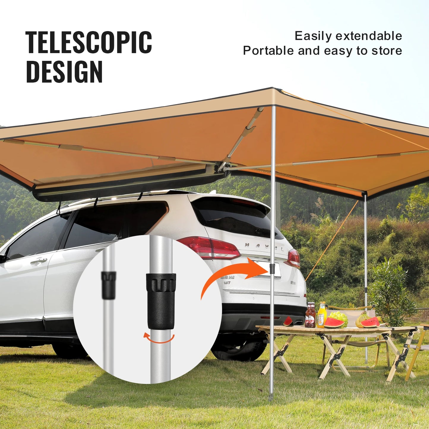Retractable Vehicle Awning With Waterproof Storage Bag