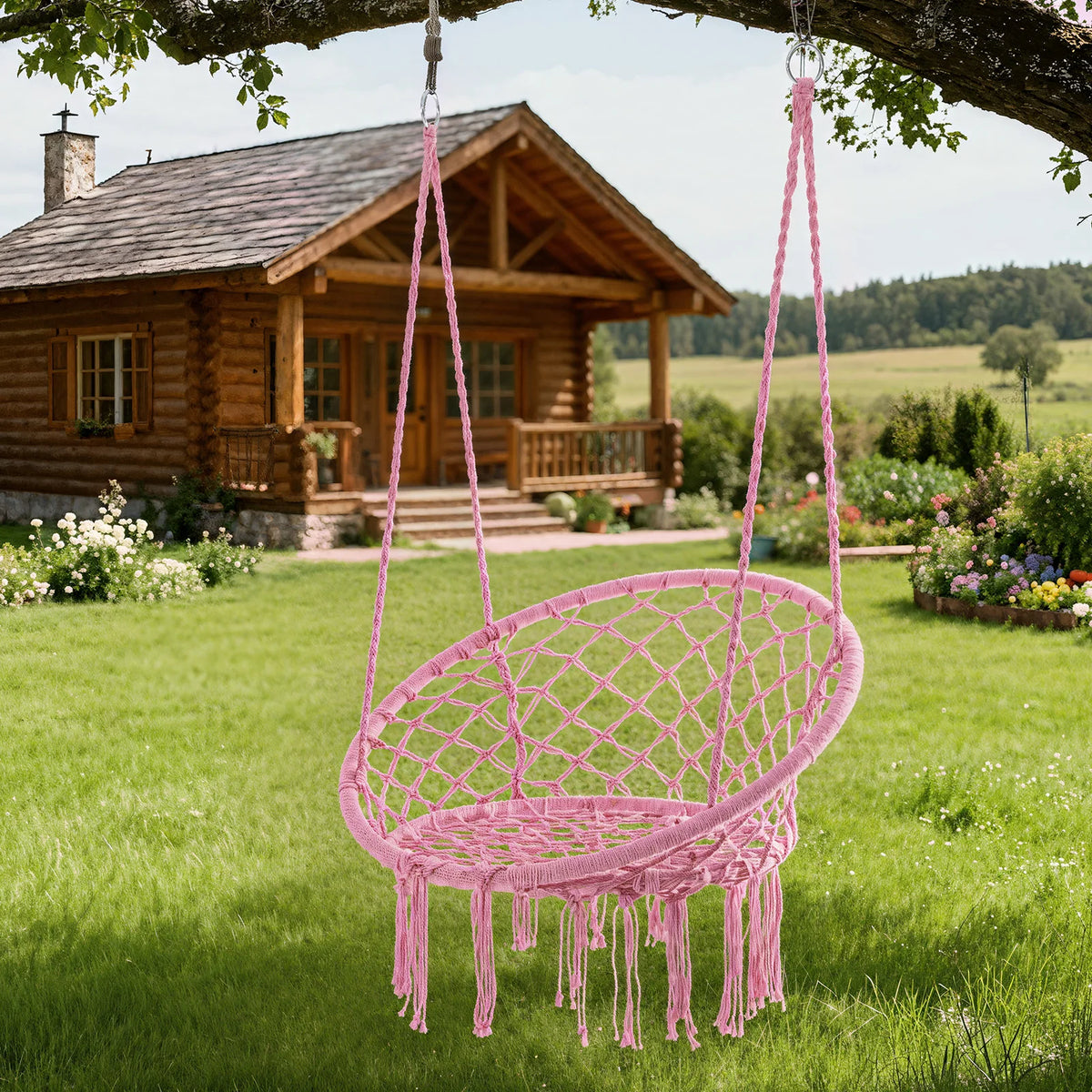 Bohemian Cotton Rope Hammock Swing Chair With Tassels