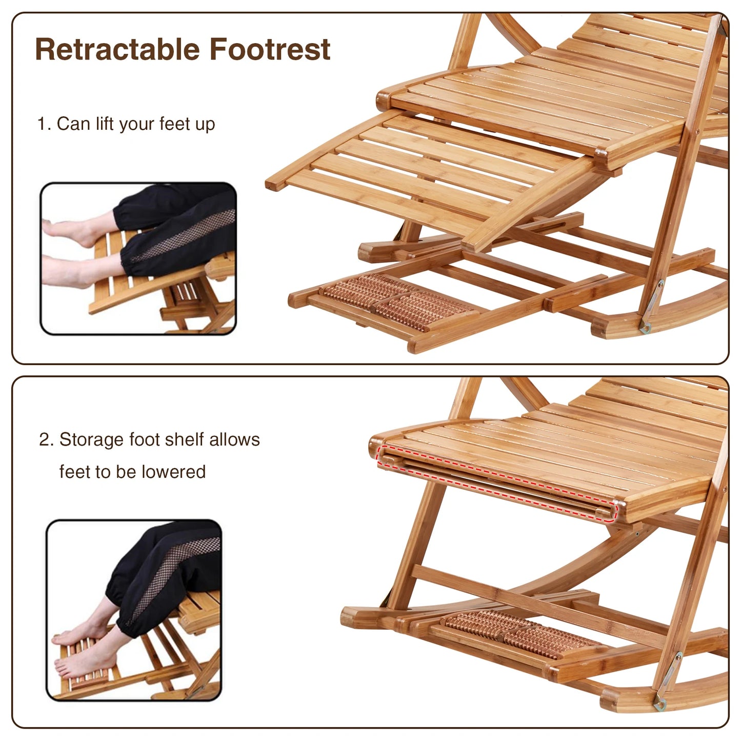 Adjustable Bamboo Folding Rocking Chair