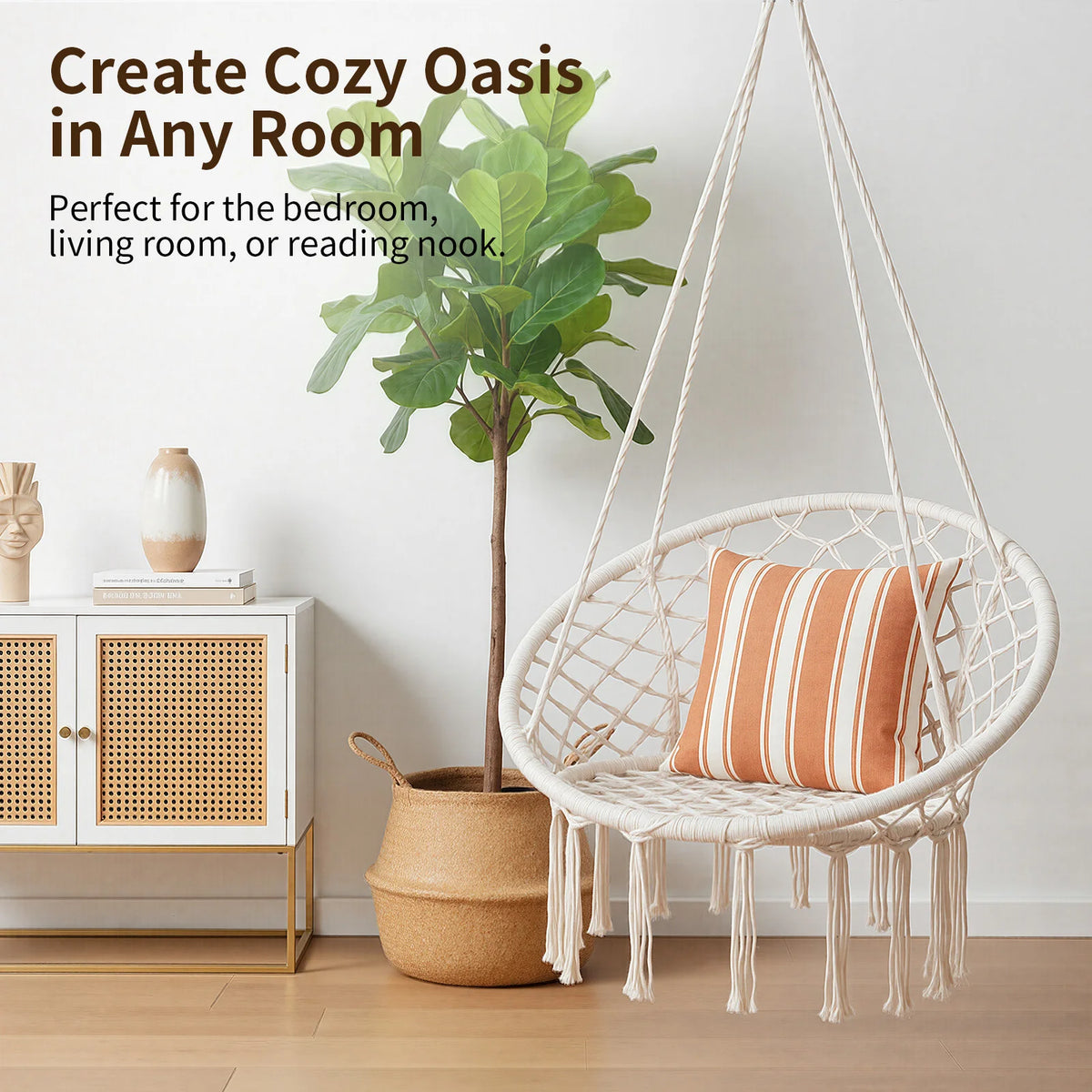 Bohemian Cotton Rope Hammock Swing Chair With Tassels
