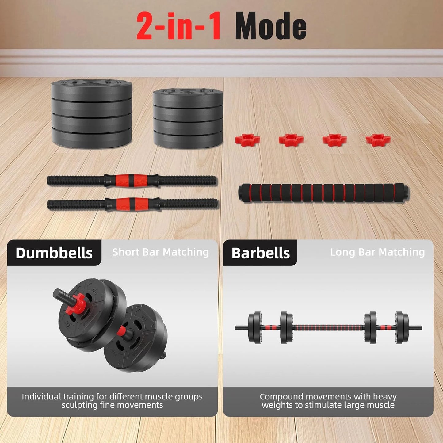 22-Pound 2-In-1 Adjustable Dumbbell And Barbell Set