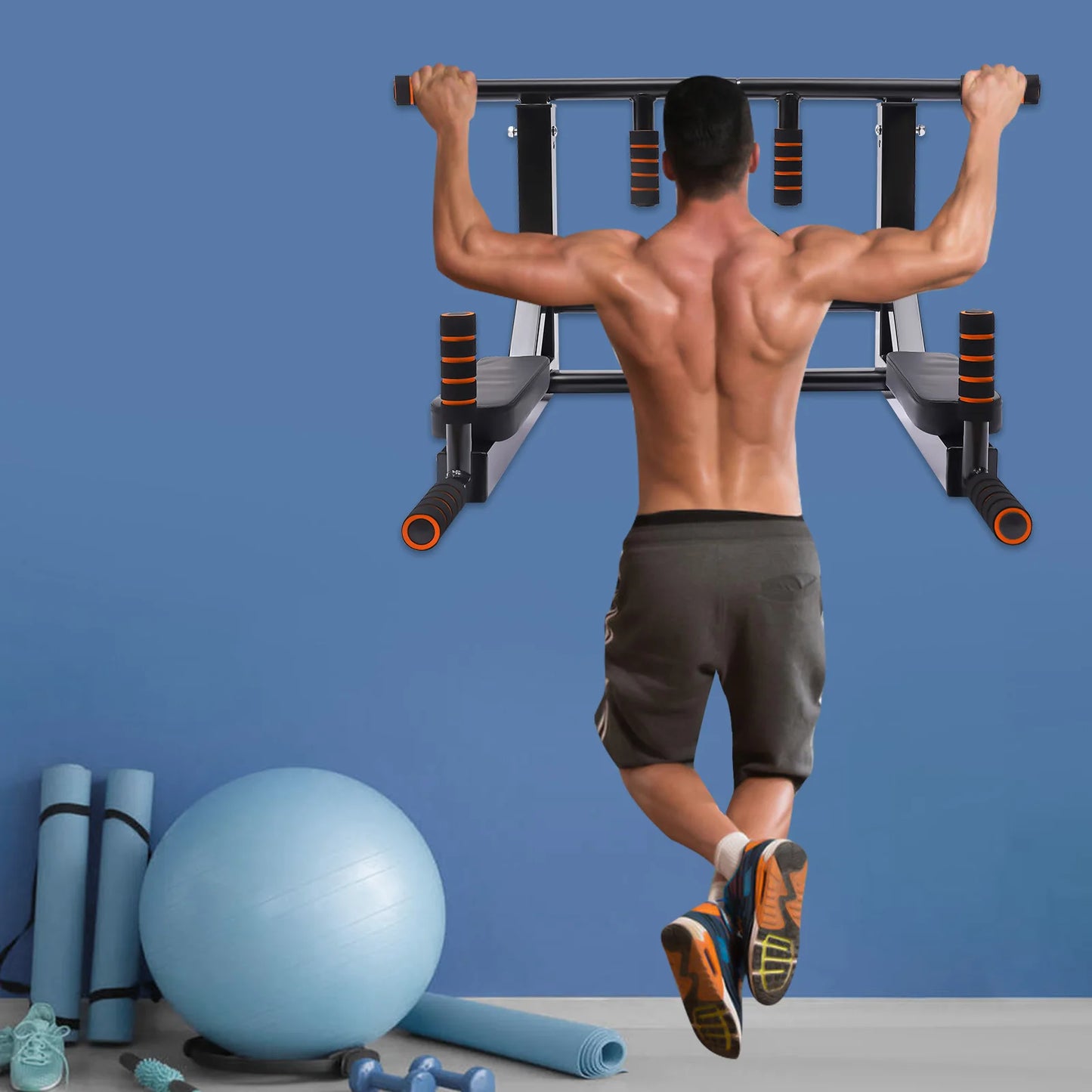 Wall Mounted Pull Up Bar Dip Stand For Home Gym
